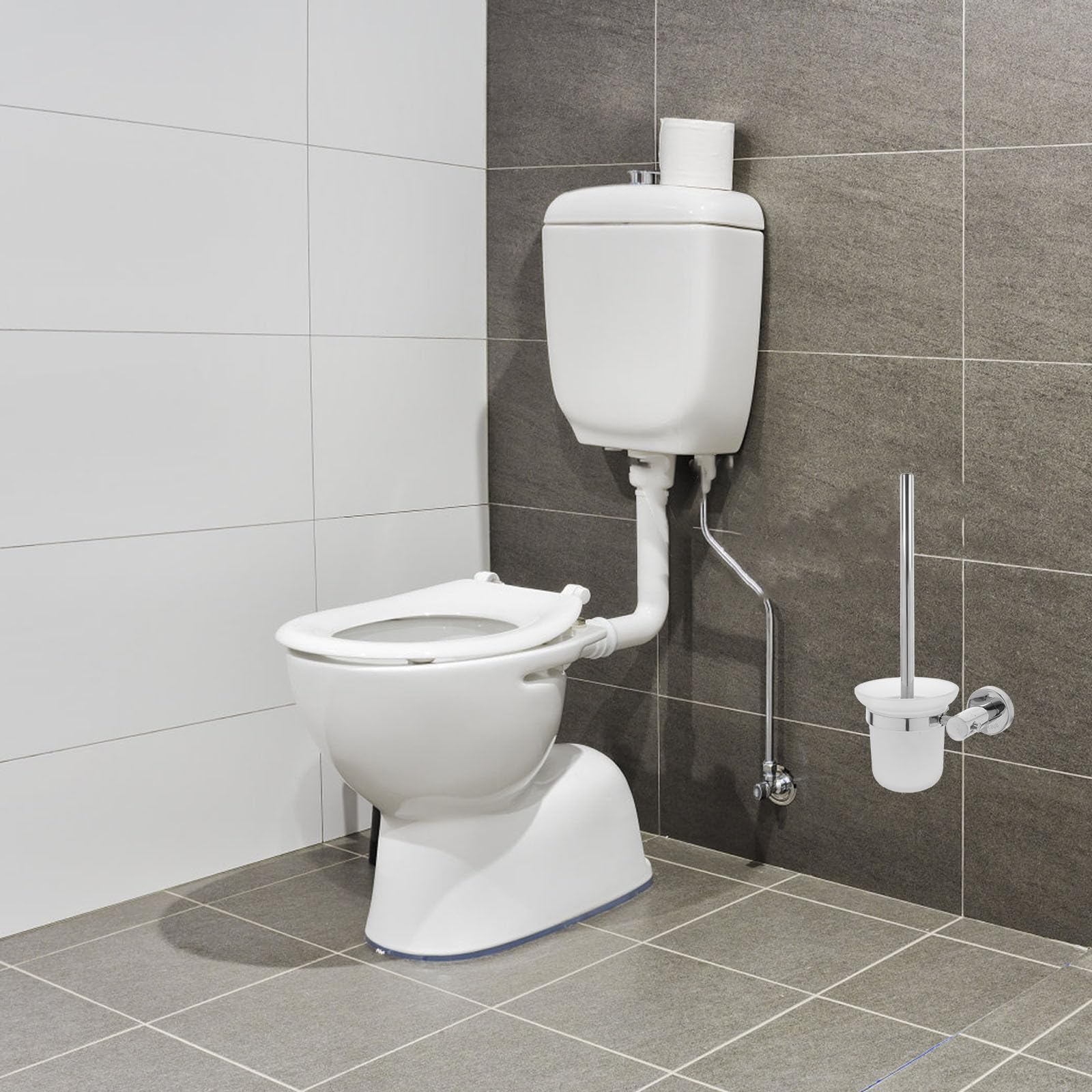 BESPORTBLE Scopino Multifunzionale con Supporto in Inossidabile per Wc Manico e Testina Delicata Design da la Pulizia del Bagno