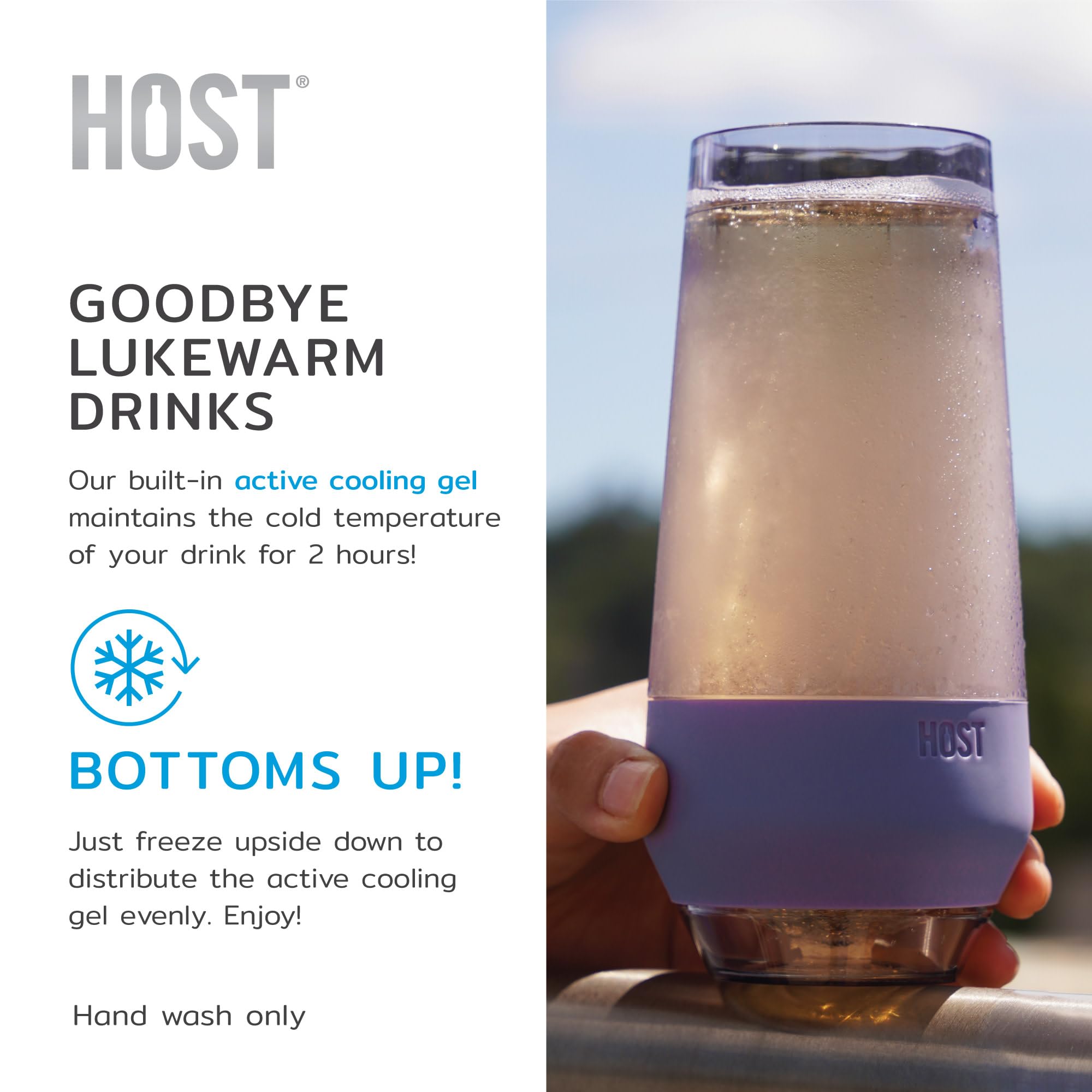 Host Champagne Freeze doppelwandiges Weinglas ohne Stiel für Sekt, Gläser, Trinkbecher, 266 ml, farbige Kunststoffgläser, dunkelviolett, 2 Stück