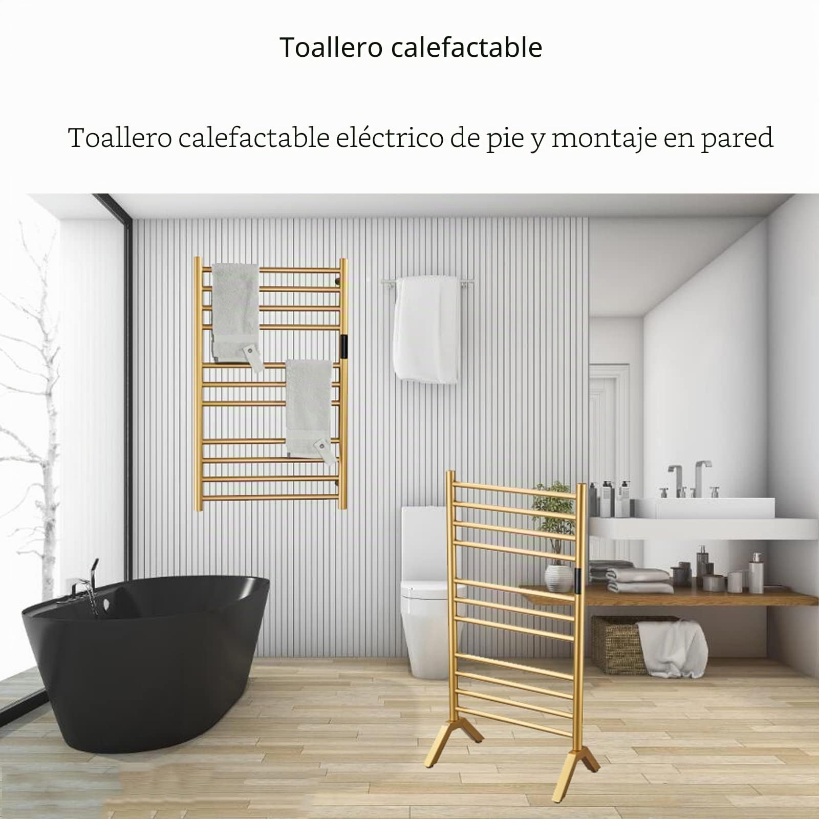 Toallero Eléctrico Dorado con Temporizador, 140 W Calentador De Toallas Independiente Y Montado En La Pared con 11 Barras, Secador De Toallas De Acero Inoxidable 304 para Baño, Plug-In