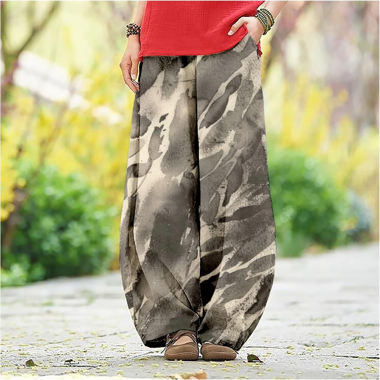 MARSVOVO Flowy Pants for Women Summer Baggy Floral Print Trousers Pants Breathable Wide Leg Lantern Trouser with Pockets - Image 4