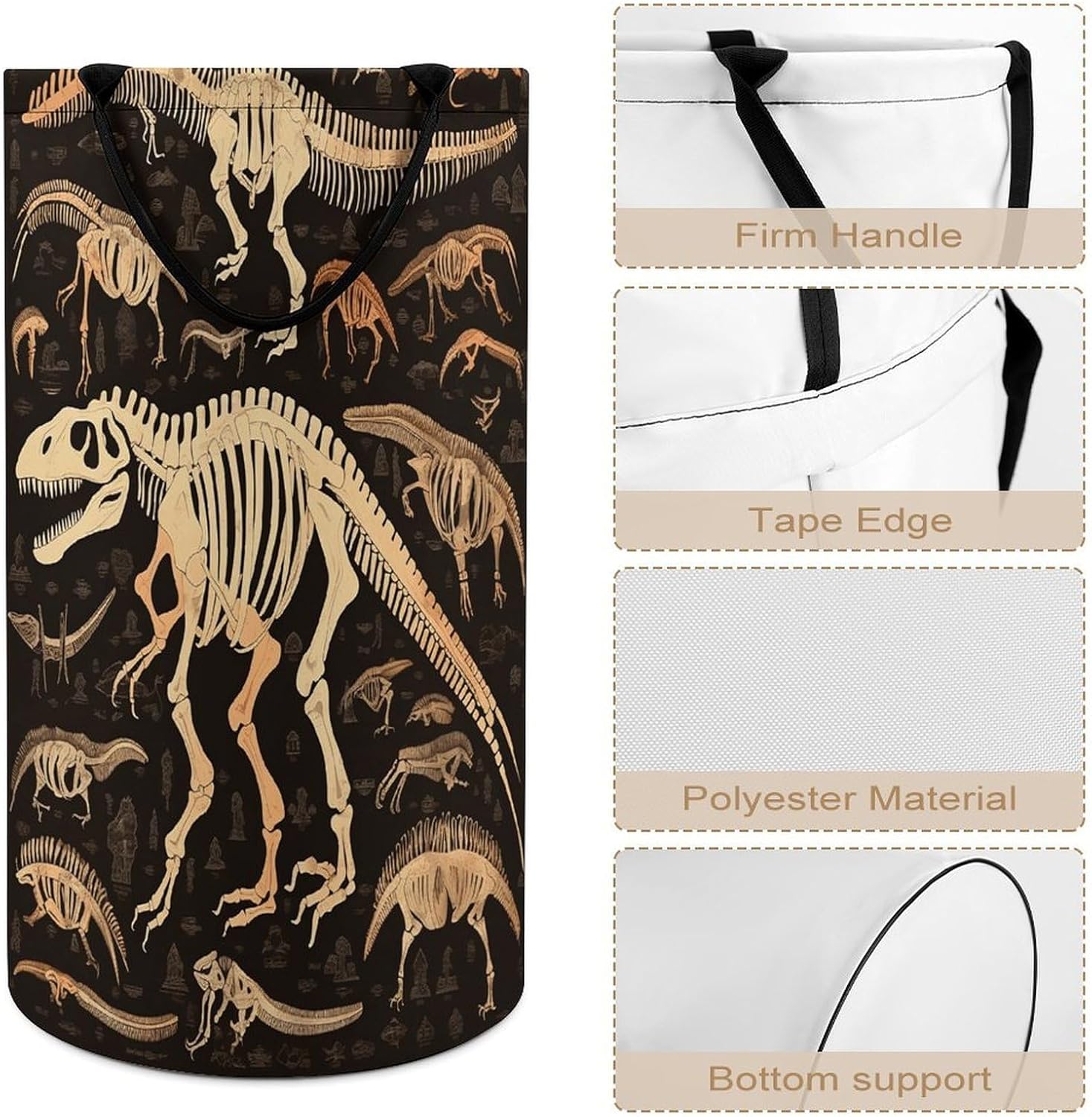 Dinosaur Skeleton Print Laundry Basket Large Foldable Laundry Hamper with Handles Freestanding Collapsible Clothes Basket Waterproof Portable Dirty Clothes Hamper for Bathroom 86L