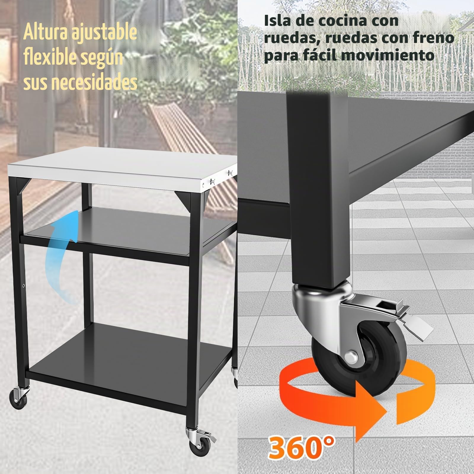 GFTIME Carro de mesa para horno de pizza, para Ooni, Ninja Woodfire, Blackstone Griddle, Weber Q, carrito grande de isla de cocina multiusos, soporte para barbacoa al aire libre, mesa de barbacoa de