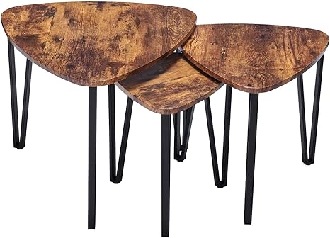 Amazon Com Industrial Nesting Tables Living Room Coffee Table Sets Of 3 Stacking End Side Tables Nightstands Vintage Night Tables For Bedroom Home Office Vintage Brown Kitchen Dining