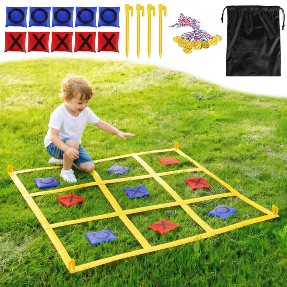 Juego para Exteriores Tic TAC Toe, Juego Gigante de Tres en Raya 1.2m con 10 Piezas X y O, Juegos De Patio Gigantes para Adultos, para Exteriores, Camping, día de Campo, para la Familia
