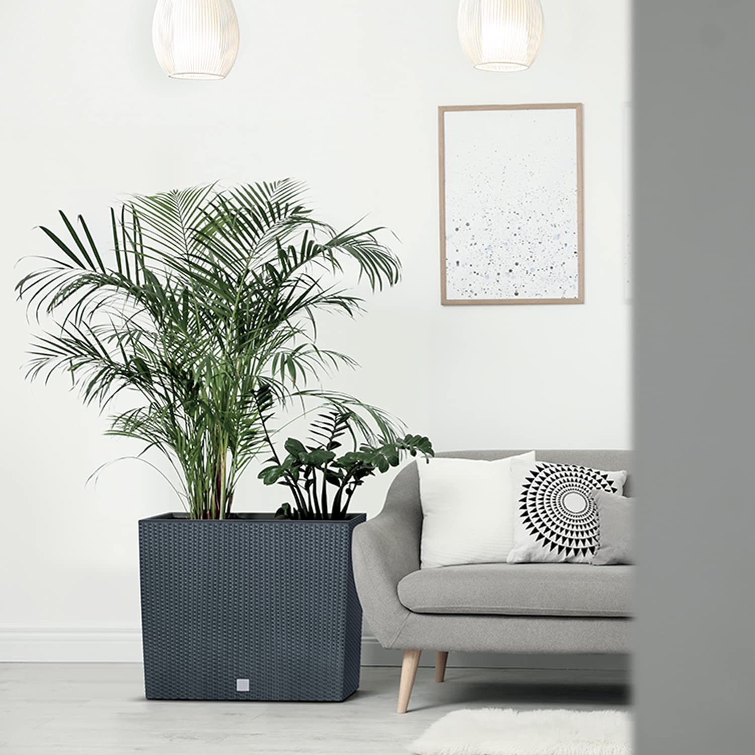 Conjunto de 3 macetas para flores, rectangular, Rato, casas decorativas de plástico, 18 x 58 x 49,8 cm, para interior, negro, volumen 44 litros, diseño moderno