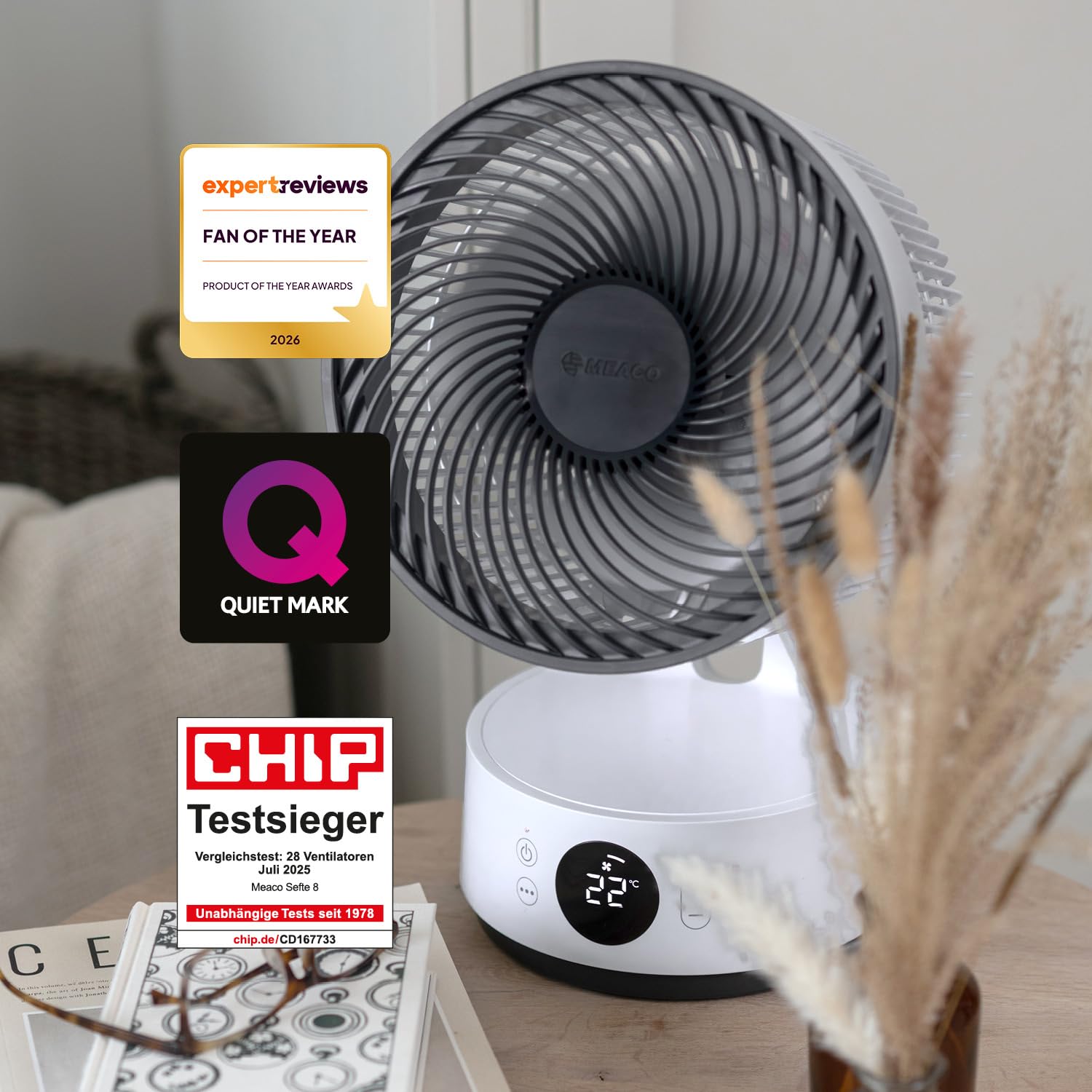 "MEACO MeacoFan Sefte® 8 vantilatör, değiştirilebilir, şarj edilebilir pilli, taşınabilir, çevre dostu, sessiz çalışma, 17 saat çalışma süresi, uzaktan kumanda, gece modu – 2,3 kg