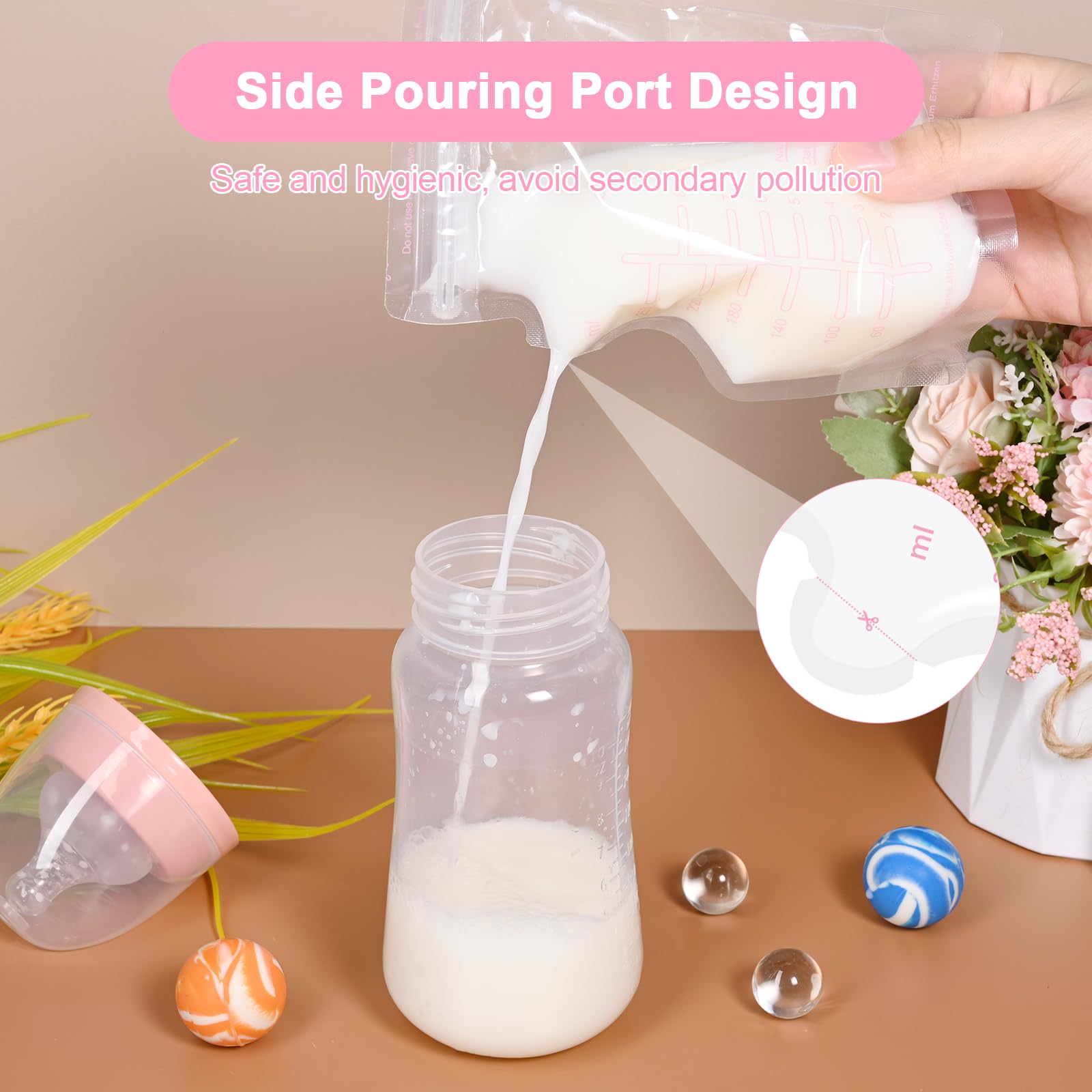 120 Stück Muttermilchbeutel, 250ml / 8oz Einweg-Milch Muttermilch Aufbewahrung BPA-freie Milchbeutel für Muttermilch mit Ausgießer für das Stillen Auslaufsicher Kann Eingefroren Werden