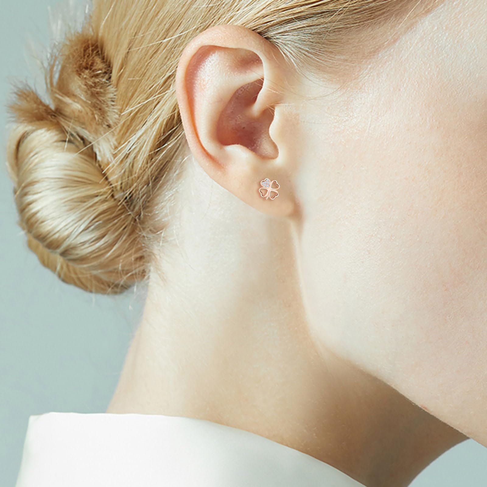 Juegos de Collar Pendientes Trébol para Mujer y Niñas, Colgante Trébol con Cadena 45cm, Aretes Trébol Circonita, Plata de Ley 925 Conjuntos Joyas de Cuatro Hojas Fiesta Cóctel