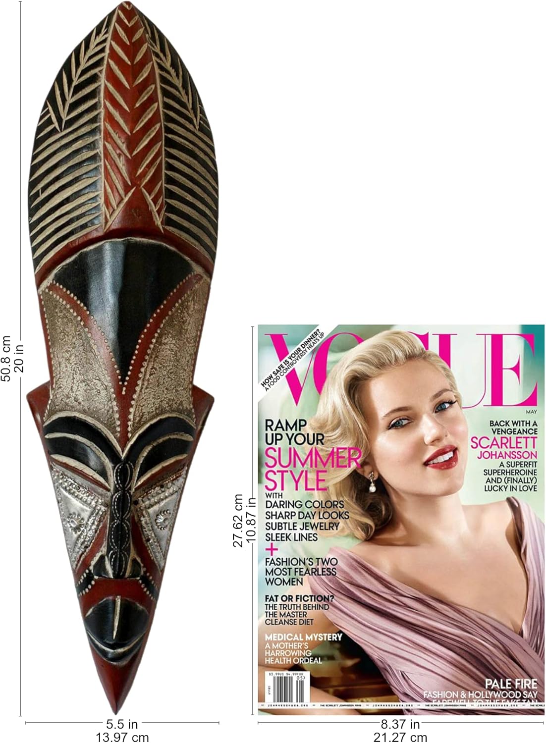 NOVICA Decorative Ghanaian Large Wood Mask, Red and Black 'Dancing Maiden'