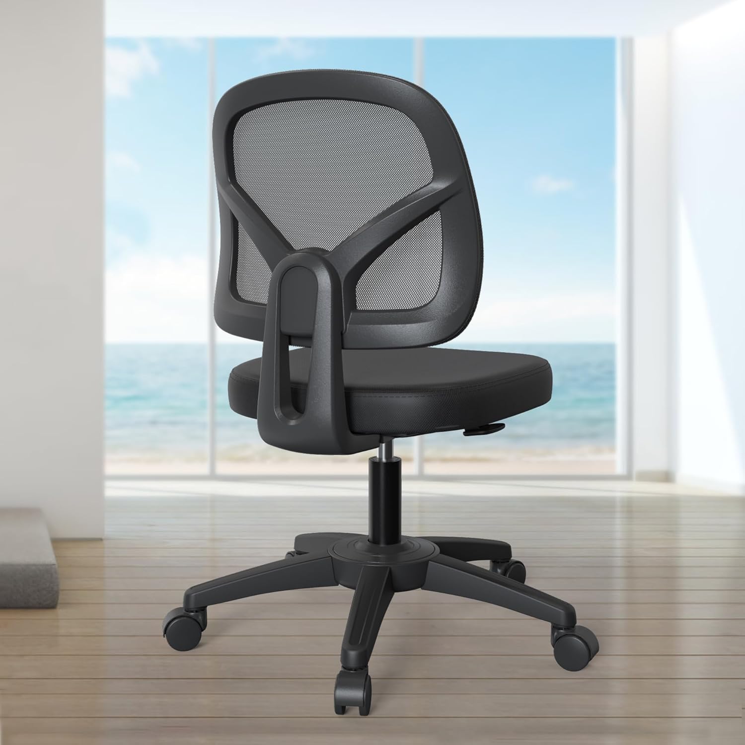 Modern Swivel Small Home Office Desk Chair Without Armrest with Rolling Wheels and Lumber Support for Adult Child