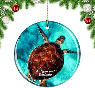 Weekino Antigua and Barbuda Christmas Xmas Tree Ornament Decoration Hanging Pendant Decor City Travel Souvenir Collection Double Sided Porcelain 2.85 Inch