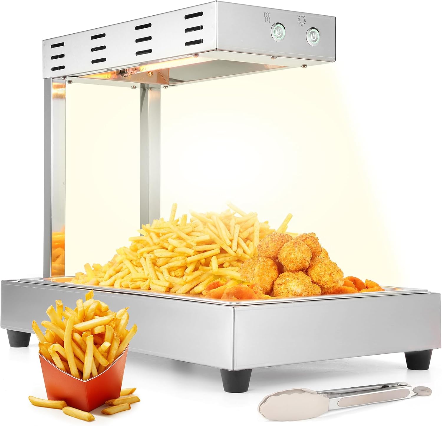 Dyna-Living French Fry Warmer, 500W French Fry Warmer Commercial 10L Countertop Food Heat Lamp Food Warmer Stainless Steel Electric Fry Dump Station for Chip Warmer Restaurant Buffet Kitchen