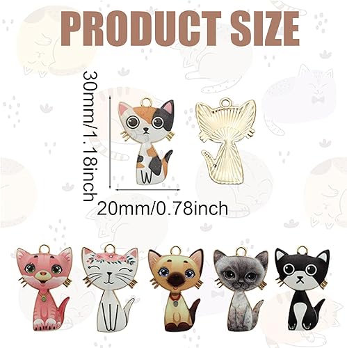 Miniatura 8 de 30 dijes de gato de aleación, esmaltados, coloridos dijes de gato esmaltados surtidos para hacer joyas, suministros de manualidades para hacer