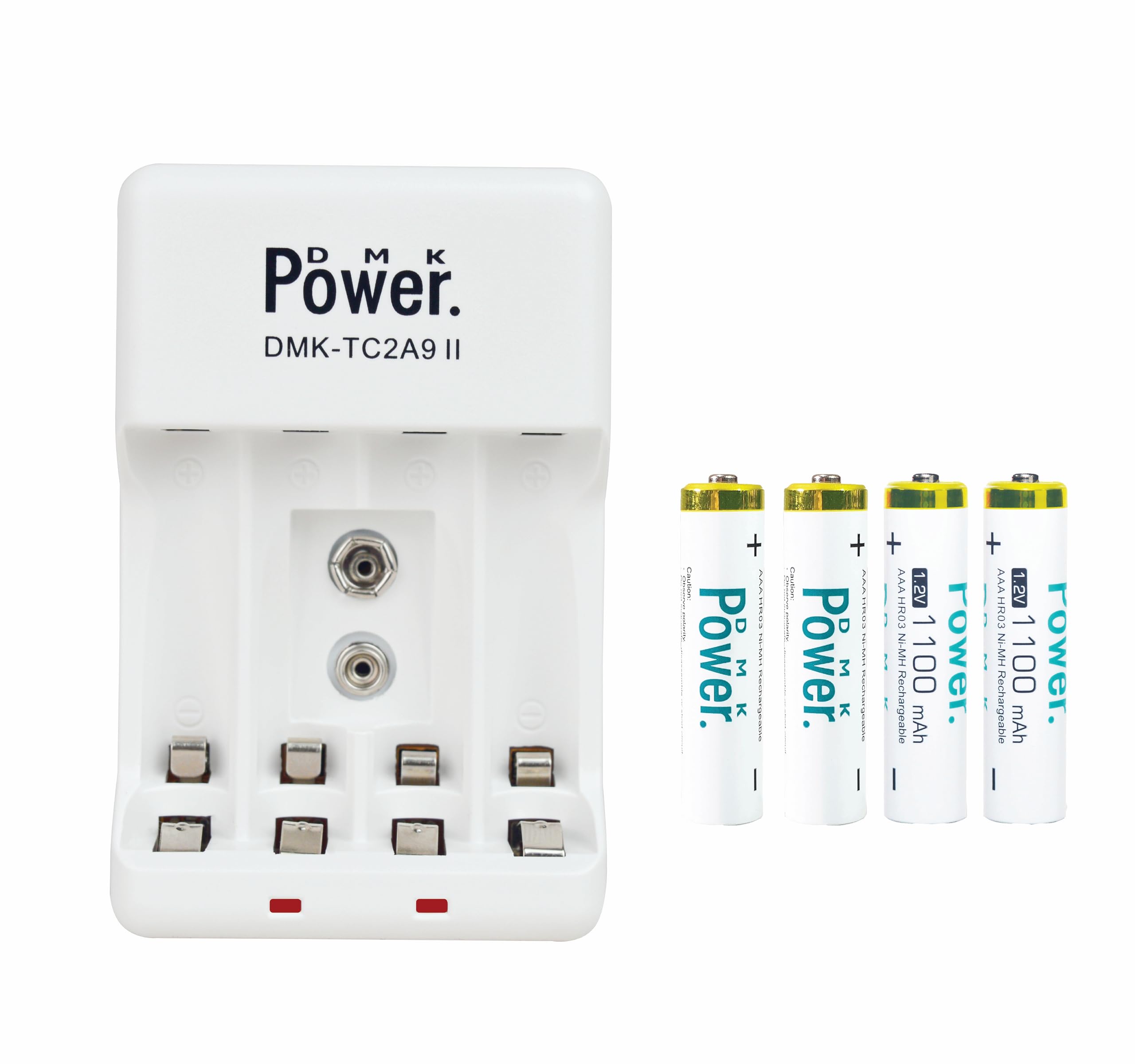 DMK Power 4pcs AAA 1100mAh 1.2v NIMH Rechargeable Batteries with TC2A9 II Battery Charger Portable Power Solution for AA AAA 9V Rechargeable Batteries Anytime Anywhere...