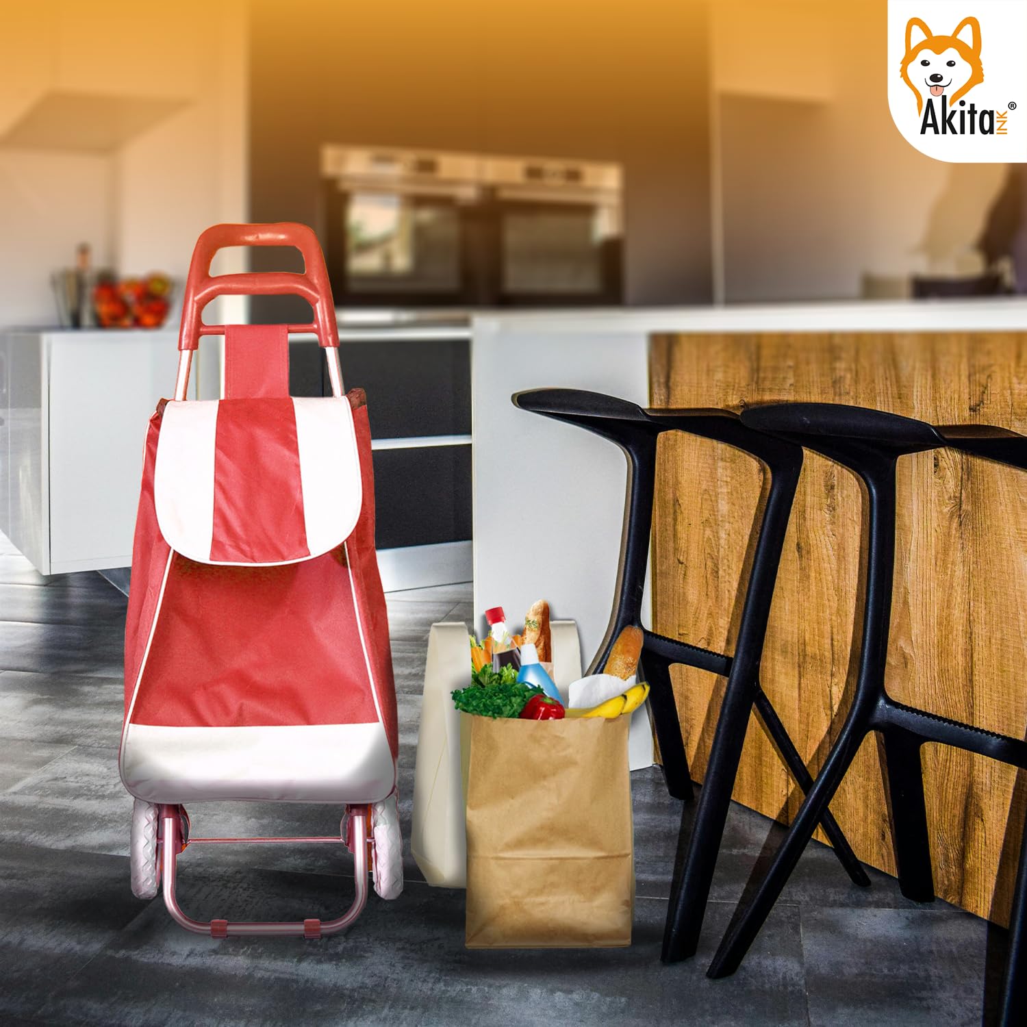 Akitaink Carrello Portaspesa leggero 42L, Design Italiano, 1.5 kg, Tasca con Zip, Antipioggia, Trolley porta spesa leggero impermeabile 95x35x28 cm