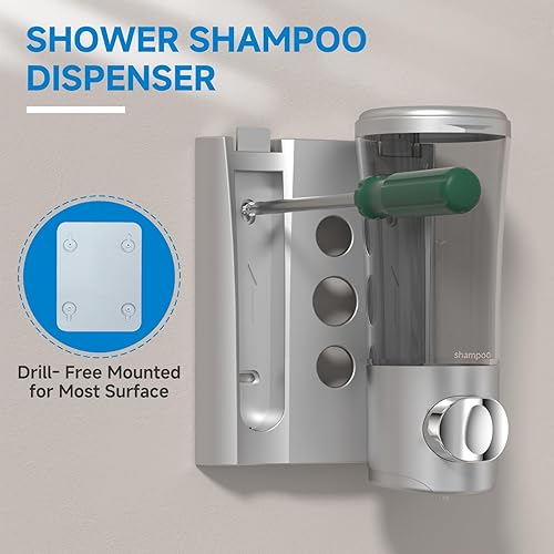 Miniatura 4 de Dispensador de champú y acondicionador, dispensador de jabón de ducha, 2 cámaras, sin taladro, dispensador de champú montado en la pared,