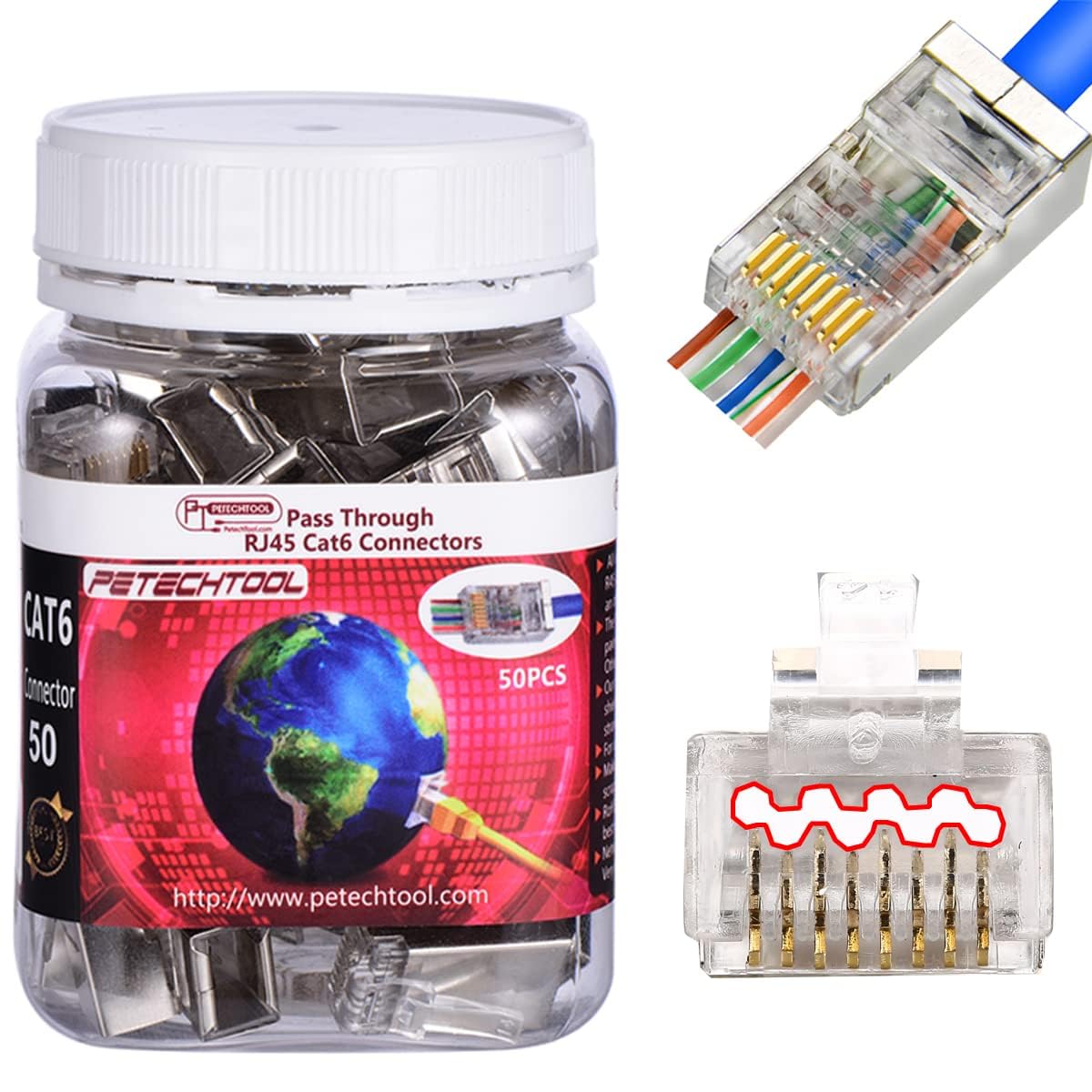 Amazon.com: PETECHTOOL RJ45 23AWG Cat6a Cat6 Connector Gold Plated