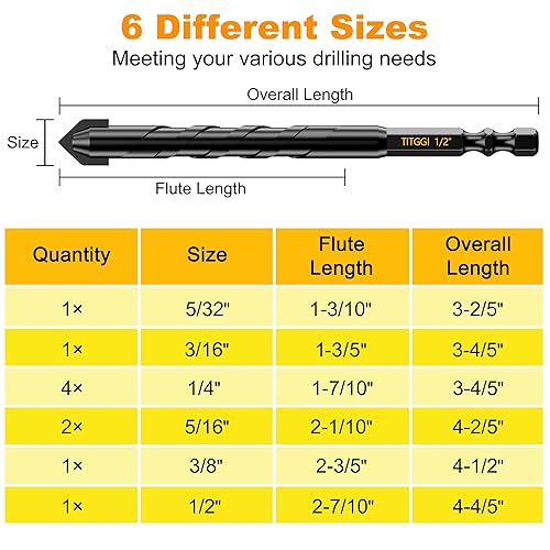 Miniatura 4 de Juego de brocas para hormigón  Broca de mampostería profesional (10 unidades) para hormigónvidrioladrillocementoazulejomaderaetc. Brocas de carburo