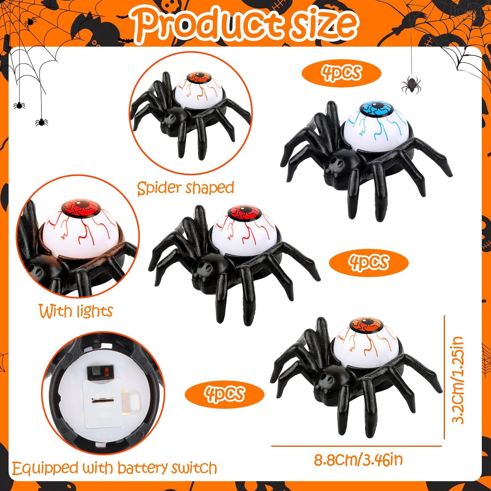 12 Candele LED A Forma Di Ragno Per Halloween – Luci Tea Light Senza Fiamma Con Batterie Incluse, Decorazione Horror - 3