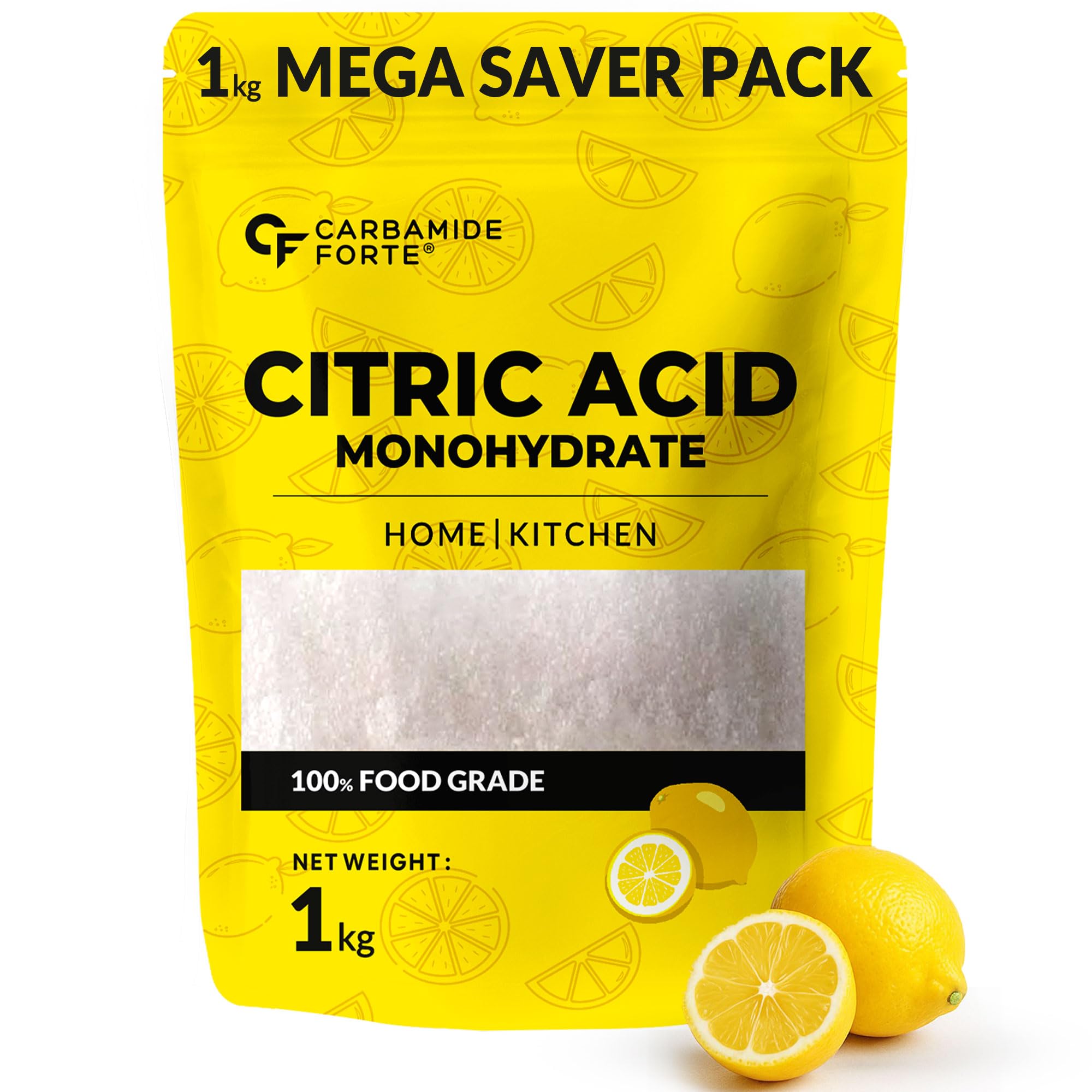 Carbamide Forte 100% Pure Citric Acid Powder for Food | Nimbu Sat | Citric Acid Powder for Cleaning, Home & Kitchen - Food Grade - Natural Preservative & Flavouring Agent - 1kg