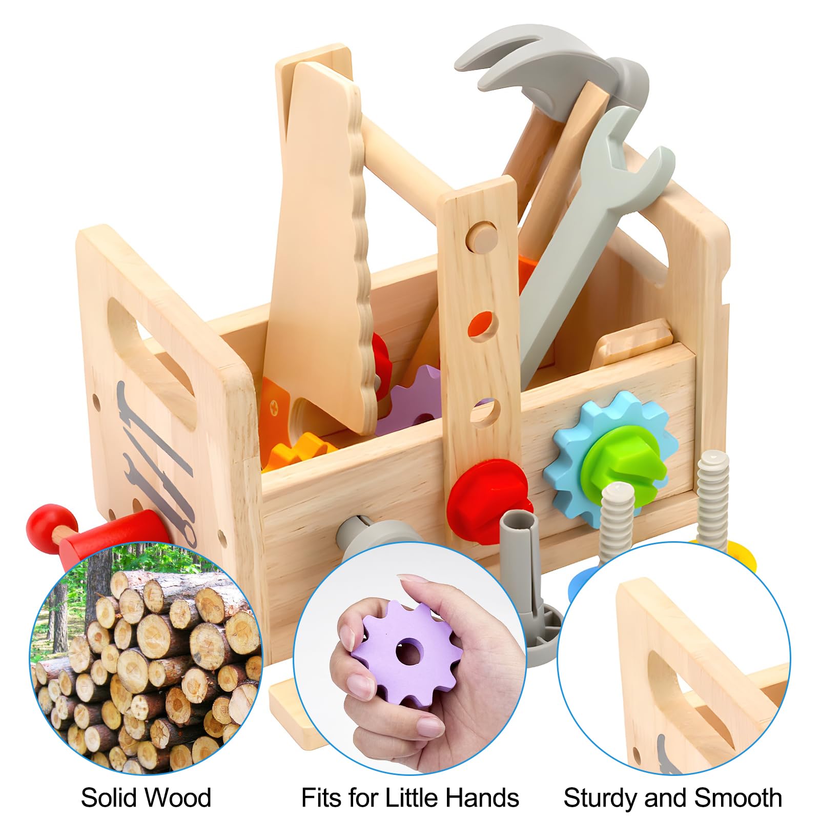 Newpop Malette Outils Enfant, Boite a Outils Enfant, Outils Jouets Bois, Outils de Bricolage pour Garçons et Filles, Constructions Boîte à Outils, Ensemble de Educatif Jouet, Aux Garçons et Aux Filles