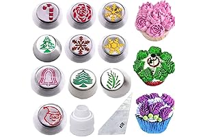 Christmas Icing Piping Tips 21-pcs Set with 10 Nozzles, Coupler and Disposable Bags