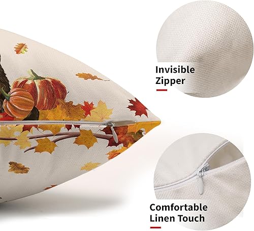 Miniatura 2 de Juego de 2 fundas de almohada lumbar de otoño de 12 x 20 pulgadas con hojas de arce naranja y calabaza, juego de 2 fundas de cojín de lino de Acción