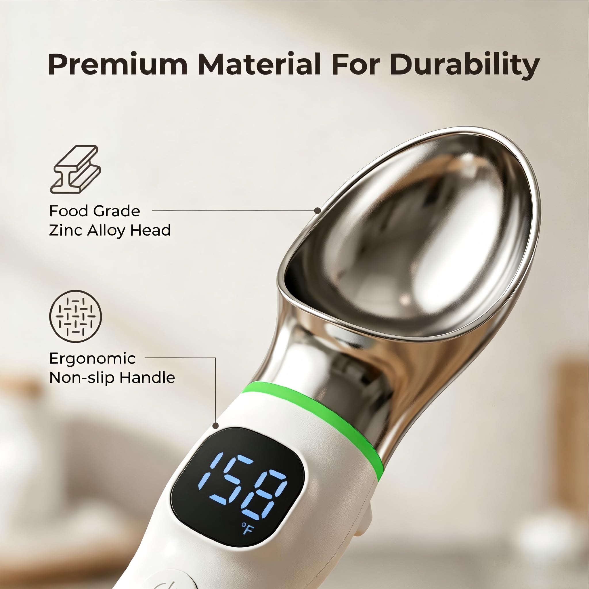 Cuillère à glace chauffante rechargeable, cuillère électrique chauffante avec écran LED et étanchéité IP67, chaleur réglable jusqu'à 70 °C pour crème glacée, gelato, sorbet, yaourt glacé, beurre ferme