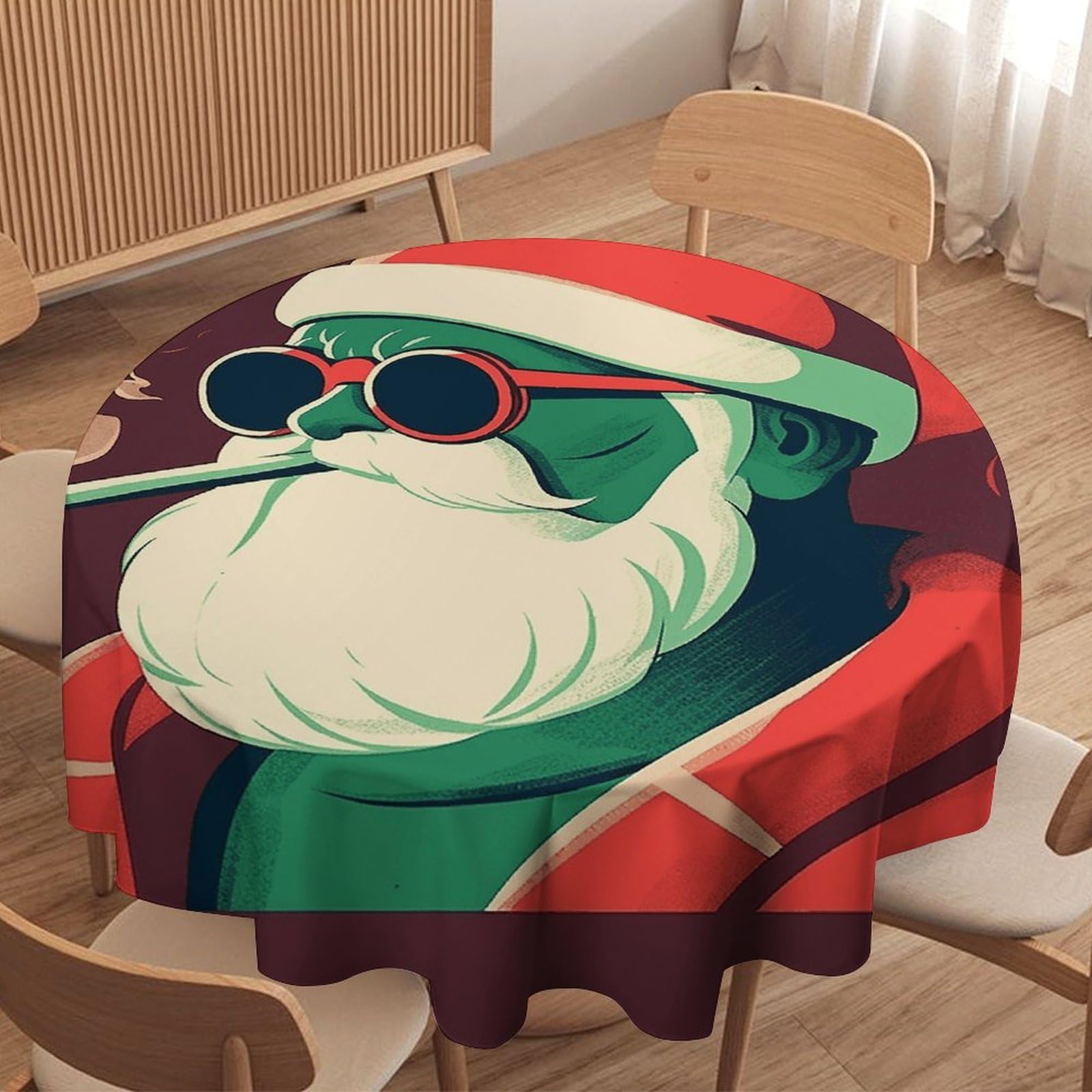 Nappe ronde imprimée Père Noël fumeur lavable pour décoration de cuisine et fête