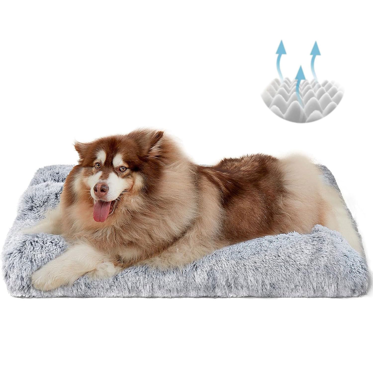 LIODUXUltra Soft Dog Bed, Egg Crate Foam Dog Bed, Fluffy Calming Dog Bed Anti Anxiety Washable Crate Cushion, Long Plush Dog Bed, Dog Mattress with Anti-Slip Bottom, Washable (X-Large)