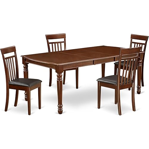 East West Furniture DOCA5-MAH-LC 5 Piece Dining Room Table Set Includes a Rectangle Wooden Table with Butterfly Leaf and 4 Faux Leather Kitchen Dining Chairs, 42x78 Inch, Mahogany
