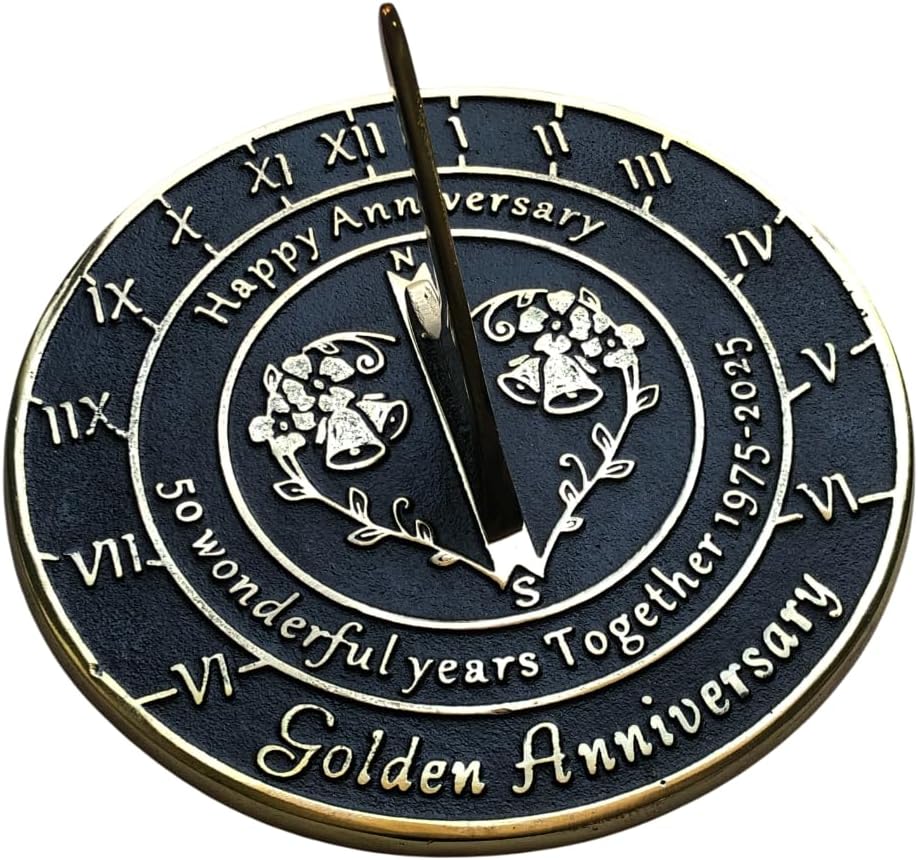 NauticalMart 50th Golden Wedding Anniversary Unique Marriage Present for Parents, Grandparents, Friends, Husband or Wife, Couples, Him & Her Wedding Anniversary Sundial Gift 2024 (50th Anniversary)