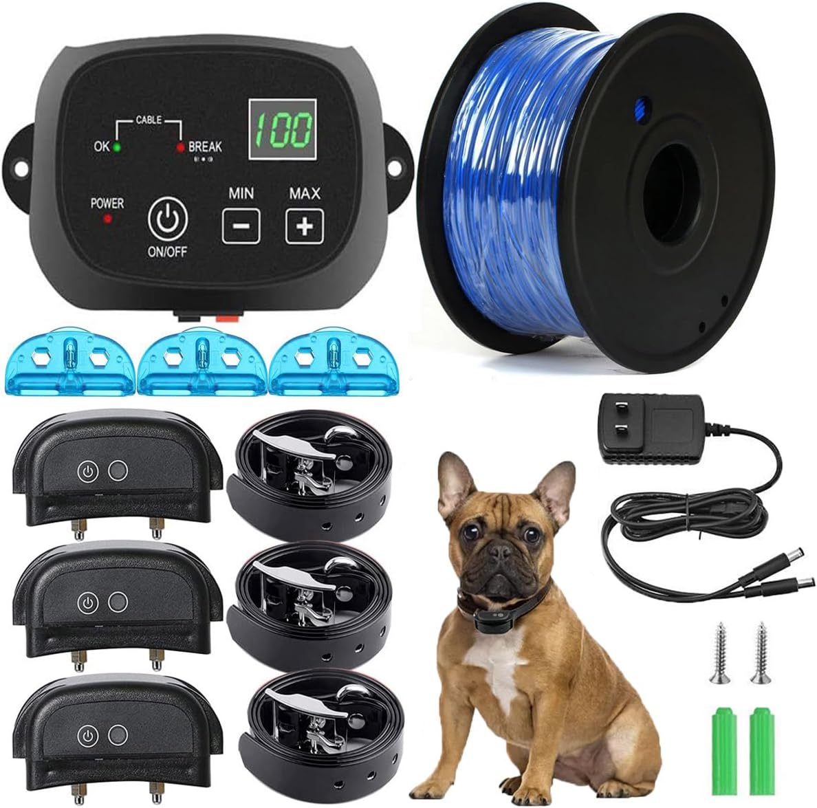 For3dogs,Electric Dog Fence 650Ft Wired In-Ground Fence, w/ Rechargeable Training Collars Receiver, Shock/Tone Correction Pet Containment System,Covers up to 3/4 Acre,for Small Medium Large Dogs