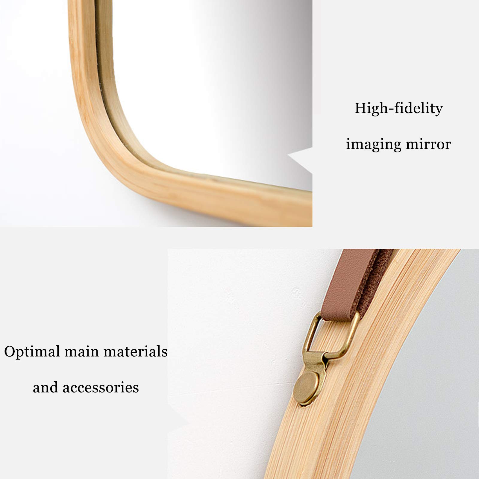 Specchio Espejo de baño de pared con Correa Ajustable, Redondo, Simple, HD, Plateado, Marco de Madera maciza, Ideal para dormitorio, Sala de estar, pasillo (Blanco, 45 cm).