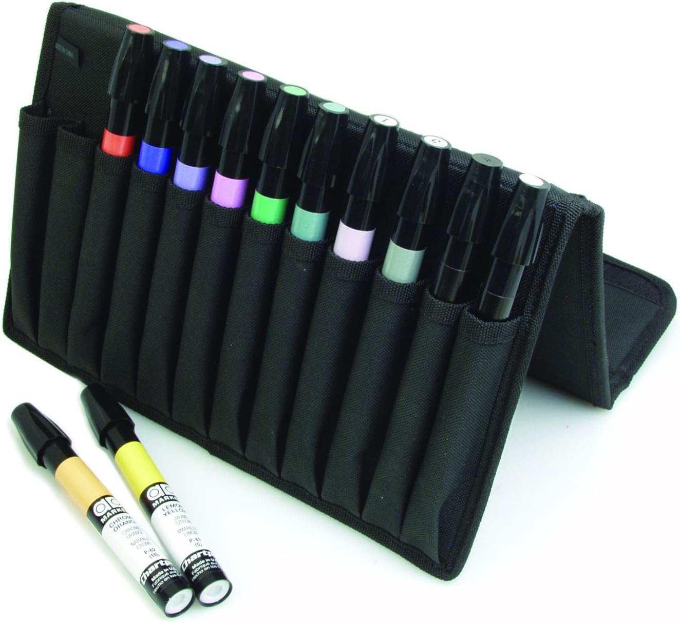 AD Marker The Original Chartpak Tri-Nib, 12 Assorted Basic Colors in Canvas Travel Case, 1 Each (ADSETBHTC)