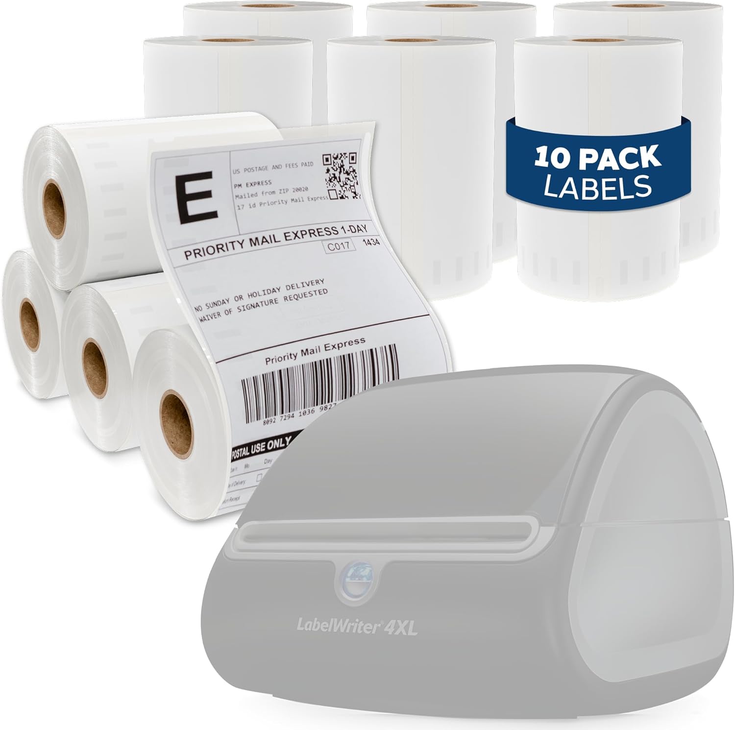 4x6 Thermal Labels Roll - Compatible with Dymo 4XL or Rollo 4x6, Perforated Strong Adhesive, Replaces Dymo 1744907, 250 Per Roll(10 Rolls | 2500 Labels)