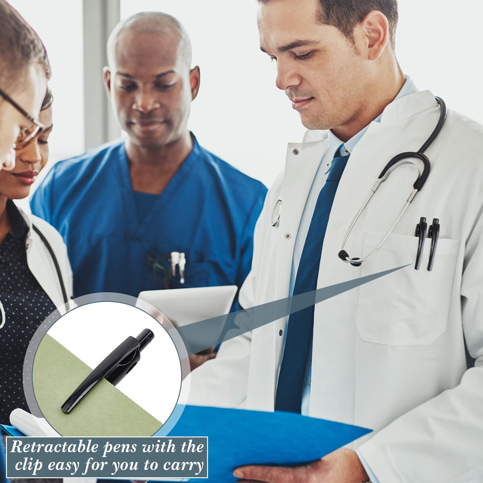 Nuanchu 200 bolígrafos retráctiles de punta media de 1 mm de gel negro, bolígrafos de escritura de larga duración para oficina, universidad, escuela, uso diario