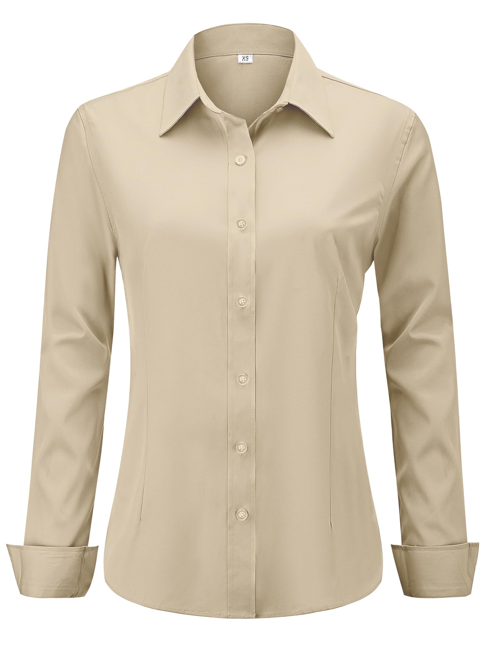 Soft Wrinkle-Free Women's Button Down Dress Shirts Solid Long Sleeve Work Blouses Fit Stretch Casual Tops XXS-6XL