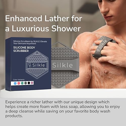 Miniatura 7 de SILKLE Exfoliante corporal de silicona - Cepillo de baño exfoliante y limpiador de piel - Esponja de ducha para exfoliante corporal suave y lavado -