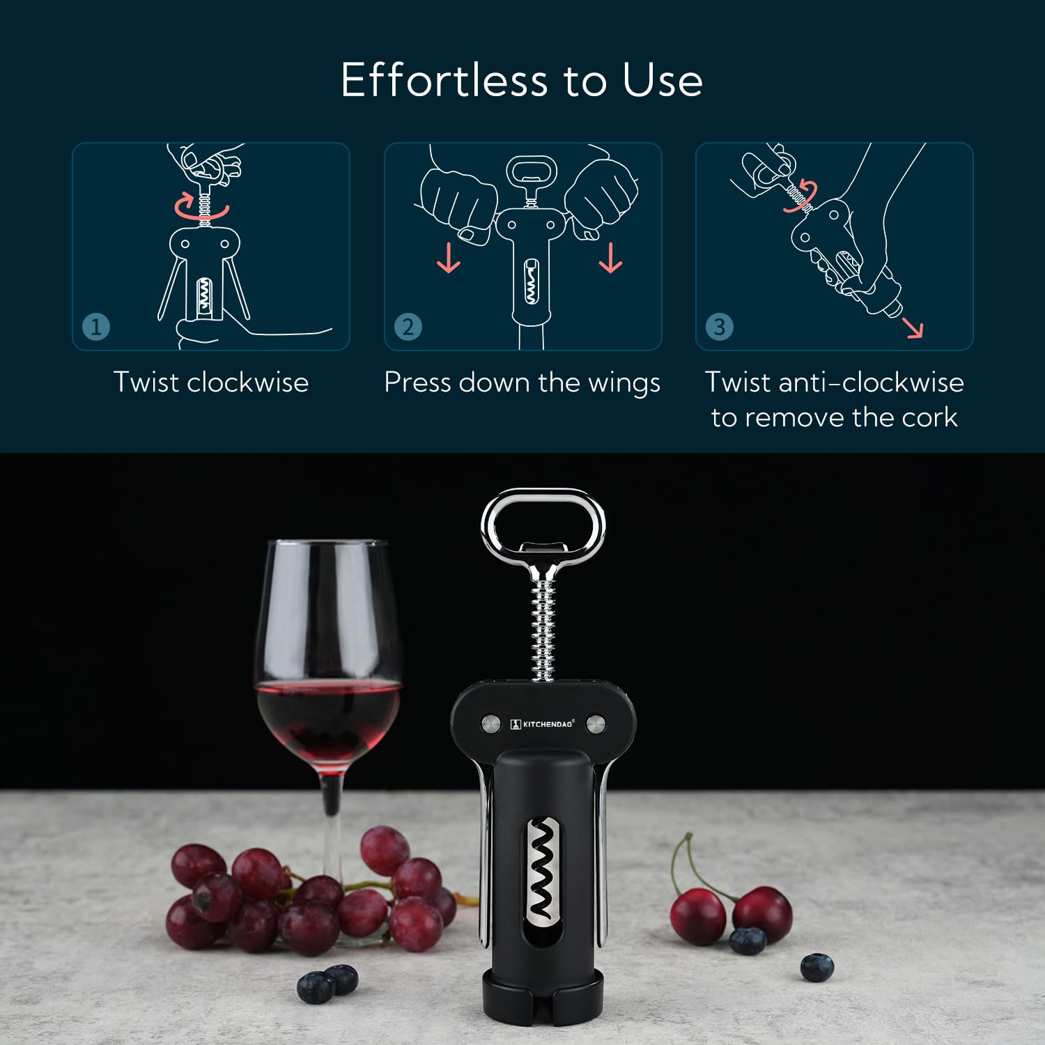Abridor de botellas de vino 3 en 1 con cortador de aluminio, abridor de botellas de cerveza integrado, abridor de vino multifuncional con tornillo afilado antiadherente, fácil de usar 6