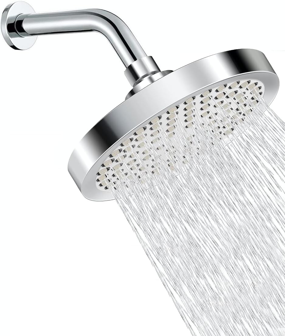 SIEYESCITYRainfall Shower Head with Extension Arm, 6 Inch Rain Shower Heads and 8 Inch Angled Shower Arm, Wall Mount Fixed Showerhead Replacement for Bathroom