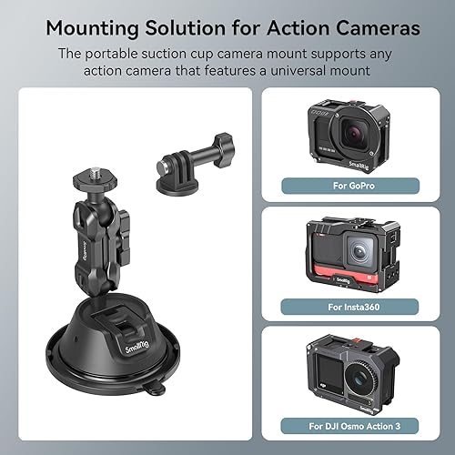 Miniatura 2 de SMALLRIG Soporte de ventosa de doble capa para GoPro Hero 11/10/9, para DJI Osmo Action/Procket, para Insta360 X3, soporte de cabezal de doble bola