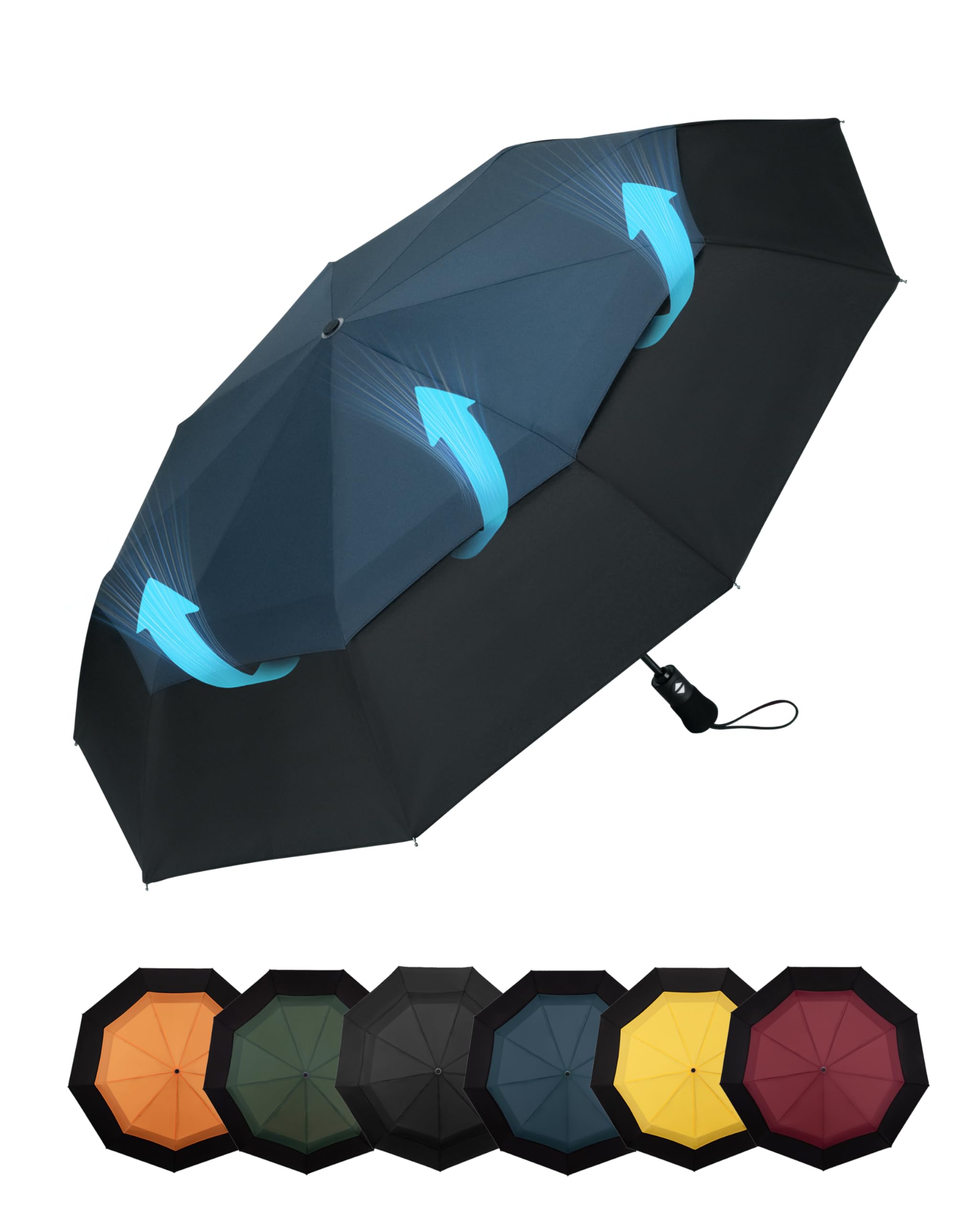 ChakipeeCompact Travel Umbrella Windproof Strong- Automatic Folding Umbrellas for Wind and Rain, Double Vented Canopy 210T Teflon Coating 102cm Span - 9 Ribs Portable Umbrella for Men and Women