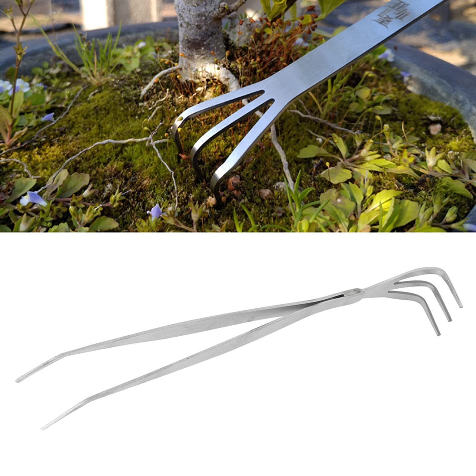 Stainless Steel Bonsai Root Rake Tweezers 2-in-1 Tool for Enthusiasts