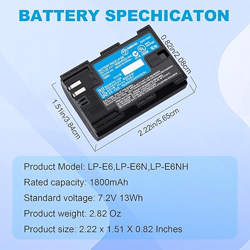 Miniatura 3 de Reemplazo de batería LP-E6 LP E6N 1800mAh para Canon EOS R, EOS R5, EOS R6, EOS R6 II, EOS R7, EOS 90D, EOS 60D, EOS 70D, EOS 80D, EOS 6D, EOS 7D,