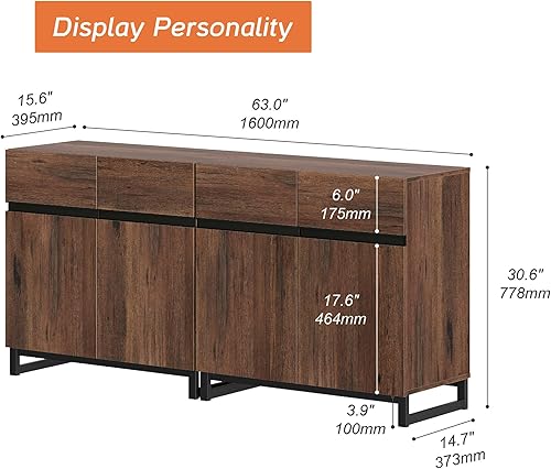 Miniatura 2 de WAMPAT Aparadores Buffet Multifuncionales 2 en 1, Aparador Moderno con Estante Ajustable y Base de Metal, Gabinete de Barra de Café Gabinete