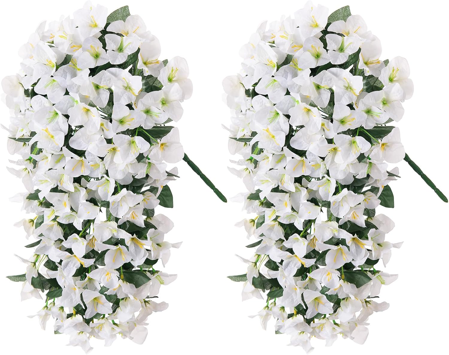 2 pcs Artificial Faux Bougainvillea Flowers Plants for Outdoor Outside Summer Decoration, Fake Silk UV Resistant Long Trailing Vines for Front Door Porch Planter Balcony (White) - Image 6