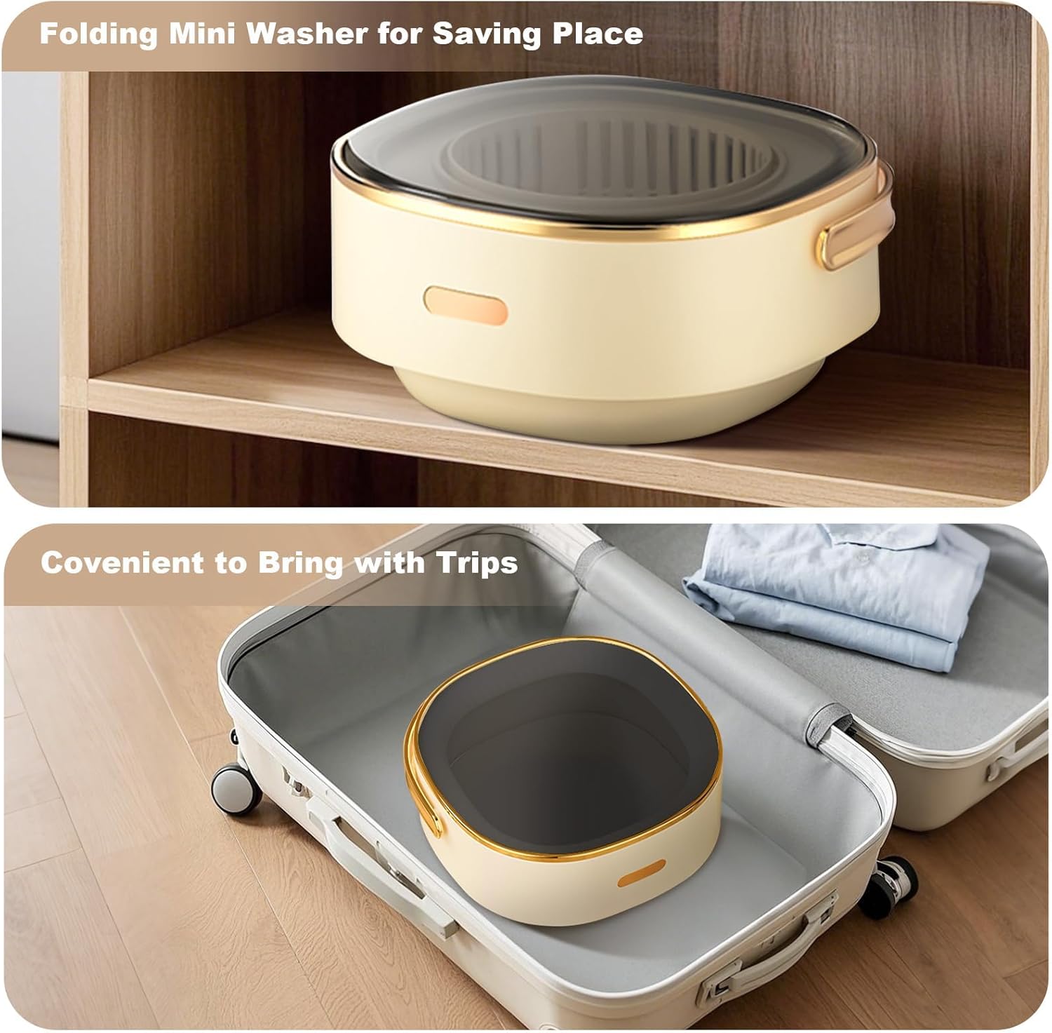 13L Portable Washing Machine and Washer Dryer Countertop Combo, Collapsible Mini Washing Machine for Baby Clothes and Delicates, Small Washer Machine for Apartment, Dorm, RV, Beige