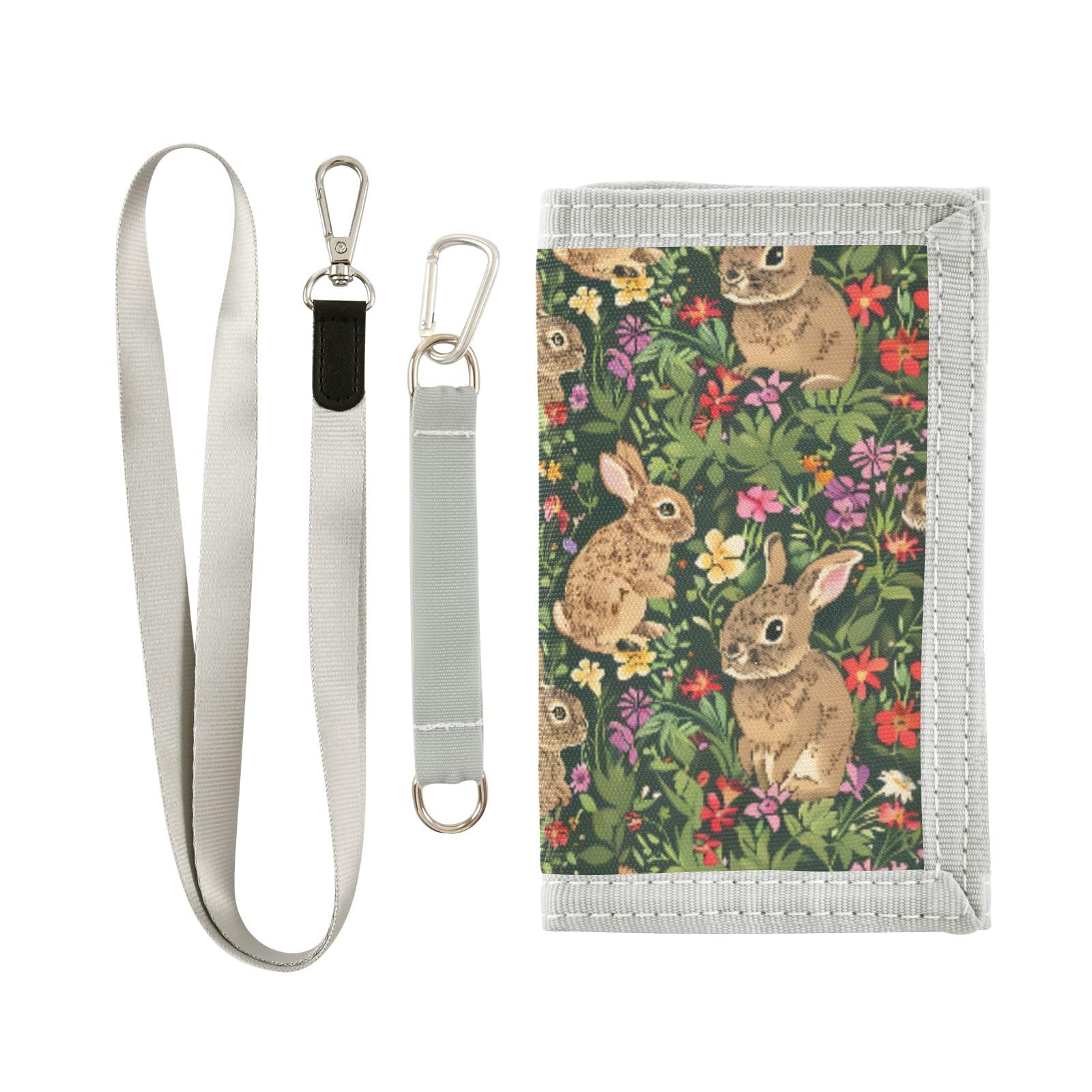 ALAZA Kids Wallets for Boys Girls Toddler Trifold Wallet Children Small Rabbit Green Flower with Zipper Coin Pocket