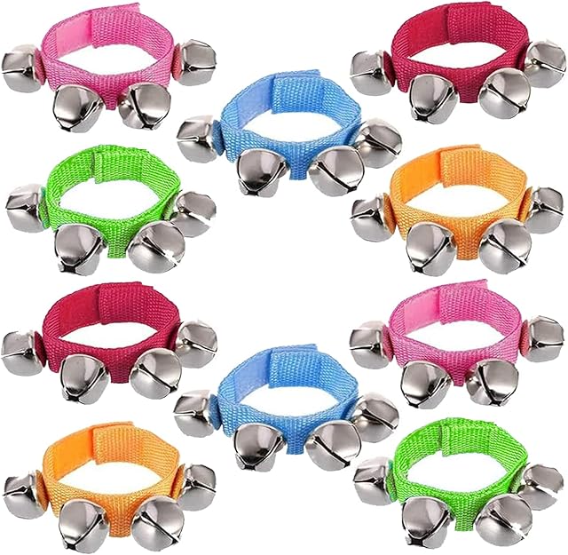 10Pcs Wrist Bells 5 Colors Multicolor Wrist Band Jingle Bells Musical Rhythm Bracelet Foot Ankle Bells Rattles Instrument for Kids Baby Adult Class Party